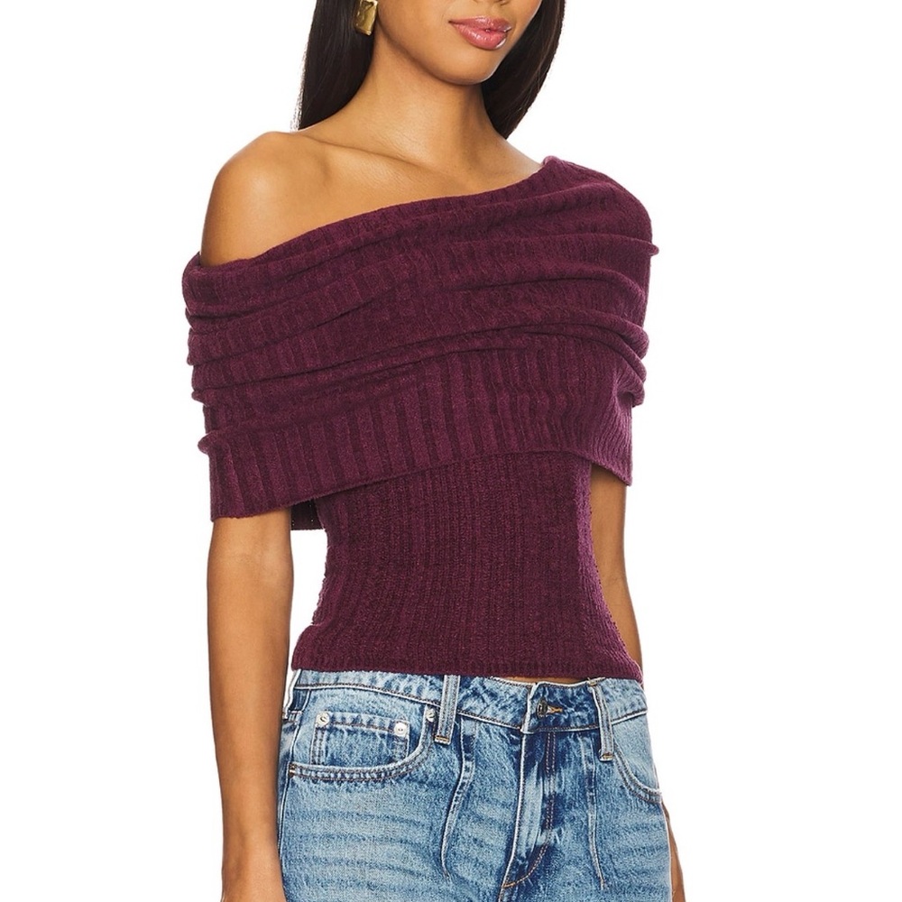 Revolve Lovers + Friends Gerda Off-Shoulder Burgundy Sweater - Picture 4 of 6